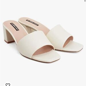 AOMO LOVE Square Open Toe Heel Mule Block Heel Slide Sandal Beige Size 7 NWT